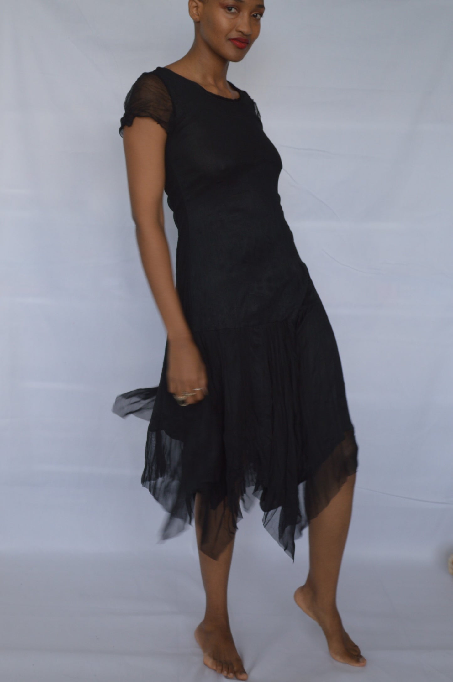 Black V-hem dress