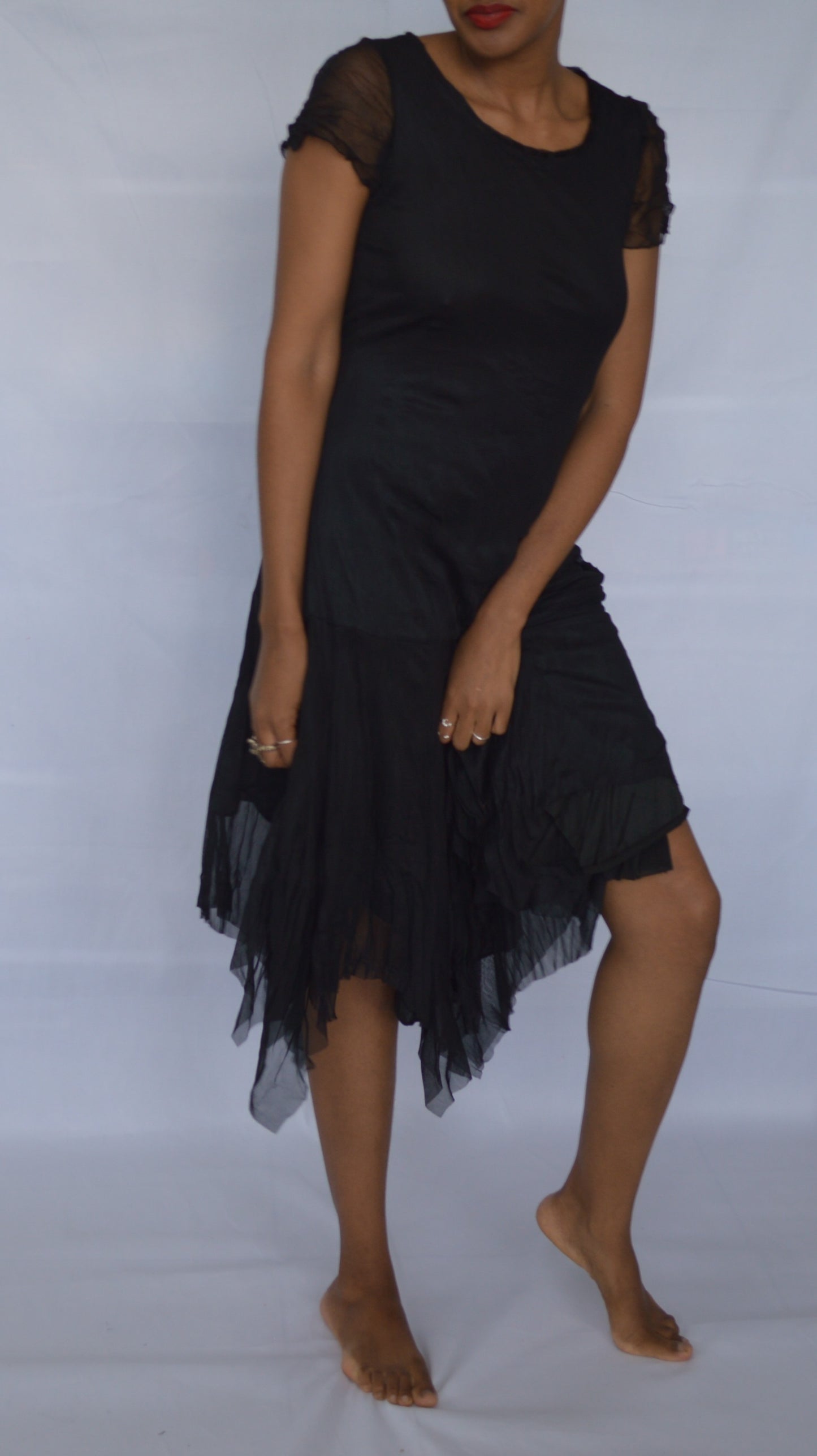 Black V-hem dress