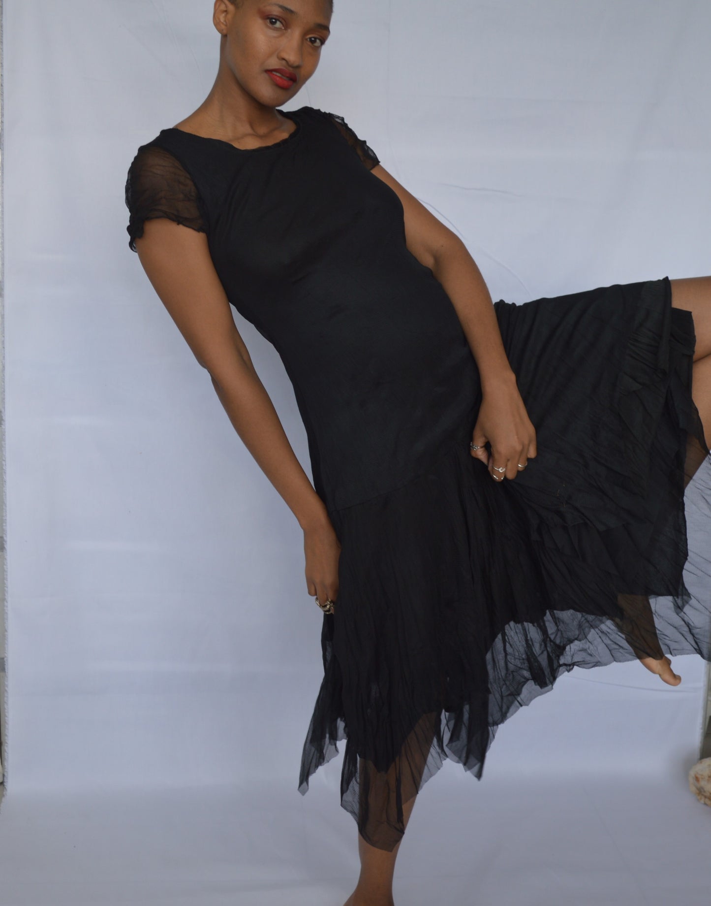 Black V-hem dress