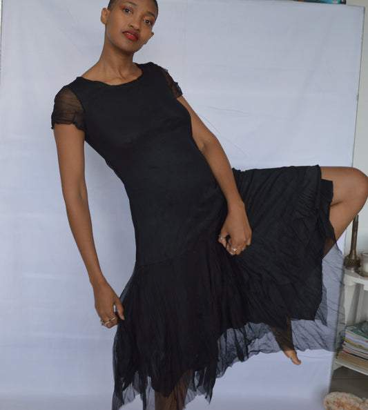 Black V-hem dress