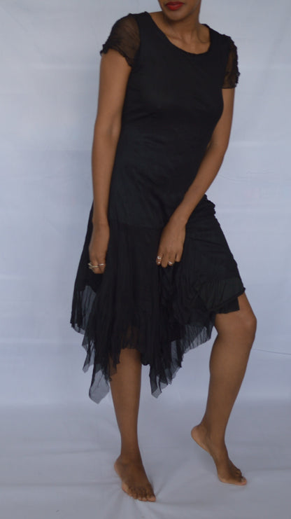 Black V-hem dress