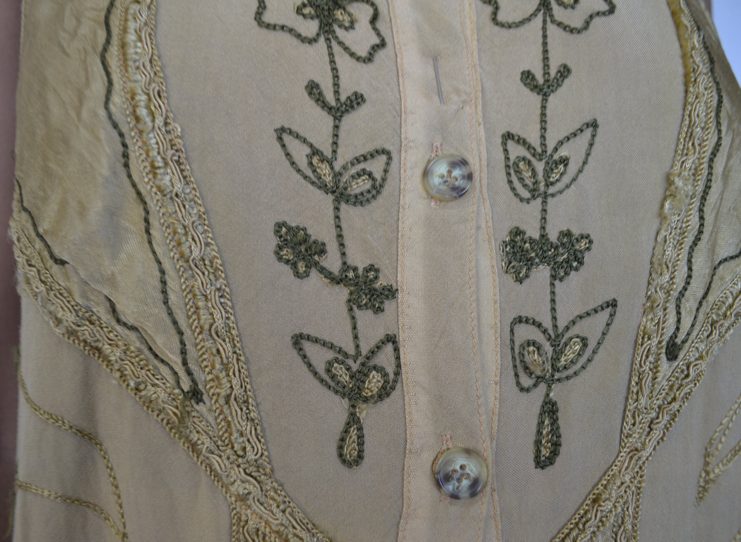 Embroidered Brown and Blue Maxi Dress