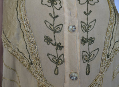 Embroidered Brown and Blue Maxi Dress