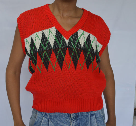 Red Knitted School Vest