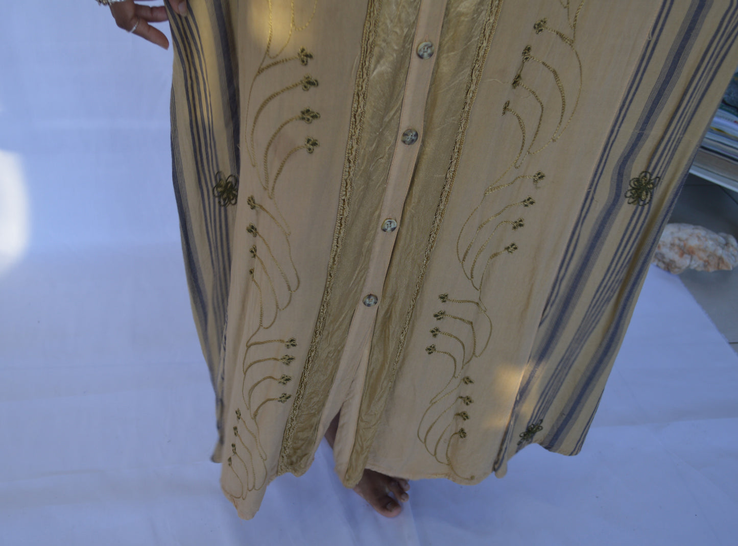 Embroidered Brown and Blue Maxi Dress