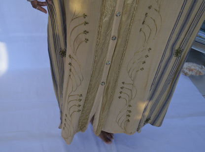 Embroidered Brown and Blue Maxi Dress